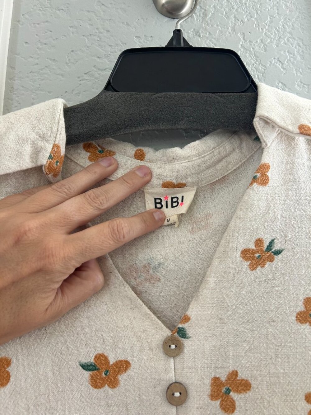 BIB Floral Prairie Babydoll Blouse Peter Pan Collar Puff Sleeve M - Picture 4 of 5